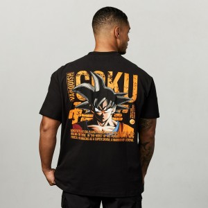 Vanquish Fitness DBZ Goku Black Distressed Print Oversized T Shirt Svarta | 3416-BNIRG