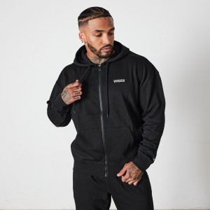 Vanquish Fitness Essential Black Oversized Full Zip Hoodie Svarta | 1482-SCTVR