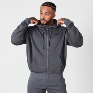 Vanquish Fitness Essential Denim Blue Oversized Full Zip Hoodie Blå | 2143-NQARU