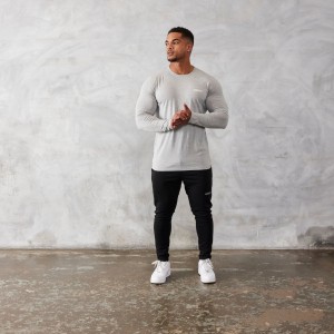 Vanquish Fitness Essential Grey Slim Fit Long Sleeve T Shirt Ljusgrå | 4296-IBYNG