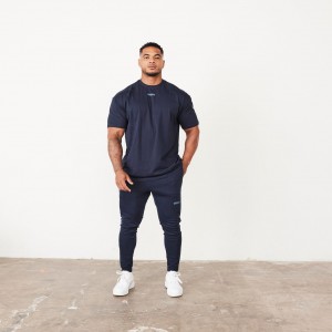 Vanquish Fitness Essential Navy Blue Oversized T Shirt Marinblå Blå | 3108-NCRKW