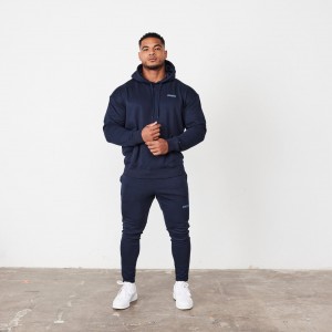 Vanquish Fitness Essential Navy Blue Oversized Pullover Hoodie Marinblå Blå | 4560-MXKOW