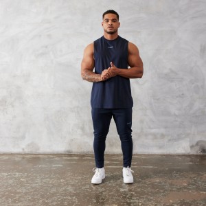 Vanquish Fitness Essential Navy Blue Oversized Ärmlös T Shirt Marinblå Blå | 8652-PHECY