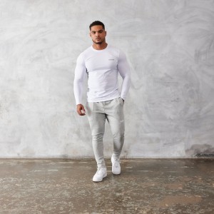 Vanquish Fitness Essential White Slim Fit Long Sleeve T Shirt Vita | 6413-VTRES