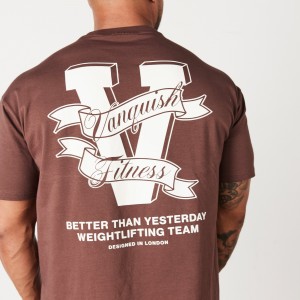 Vanquish Fitness TSP Coffee Brown Weightlifting Team Oversized T Shirt Kaffe Bruna | 7920-XRFLU