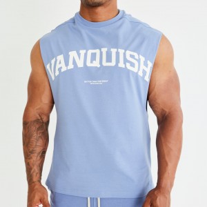 Vanquish Fitness Washed Blue Varsity Oversized Ärmlös T Shirt Blå | 4159-MWFEA