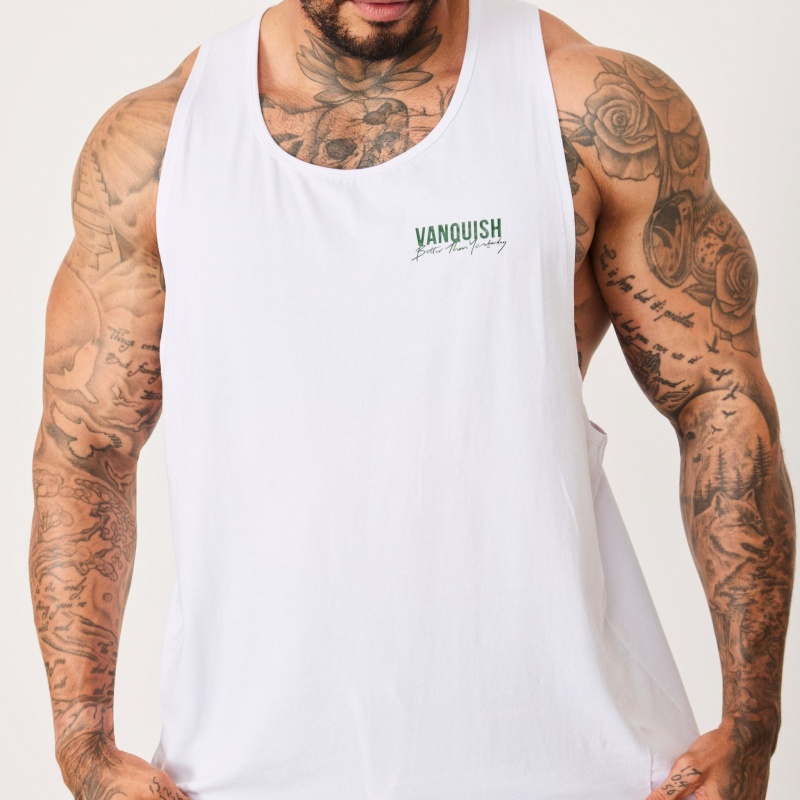 Vanquish Fitness BTY White Loose Fit Tank Top Vita | 8721-PQEFI