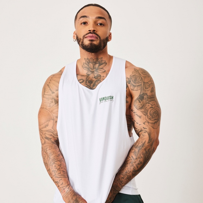 Vanquish Fitness BTY White Loose Fit Tank Top Vita | 8721-PQEFI