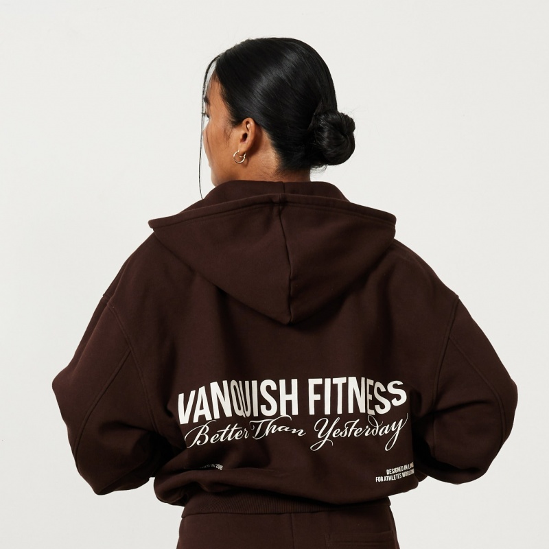 Vanquish Fitness Chestnut Brown Rejuvenate Full Zip Oversized Hoodie Bruna | 4710-TYMPC