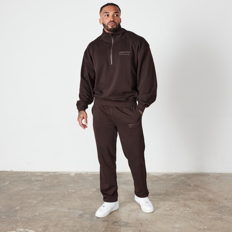 Vanquish Fitness Coffee Brown Signature Kollektion Quarter Zip Tröja Kaffe Bruna | 0624-NRHZJ