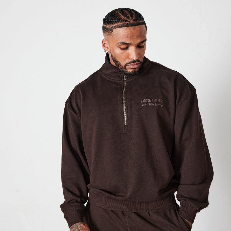 Vanquish Fitness Coffee Brown Signature Kollektion Quarter Zip Tröja Kaffe Bruna | 0624-NRHZJ