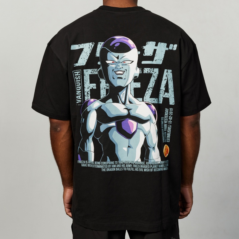 Vanquish Fitness DBZ Frieza Black Distressed Print Oversized T Shirt Svarta | 9673-EVTKP