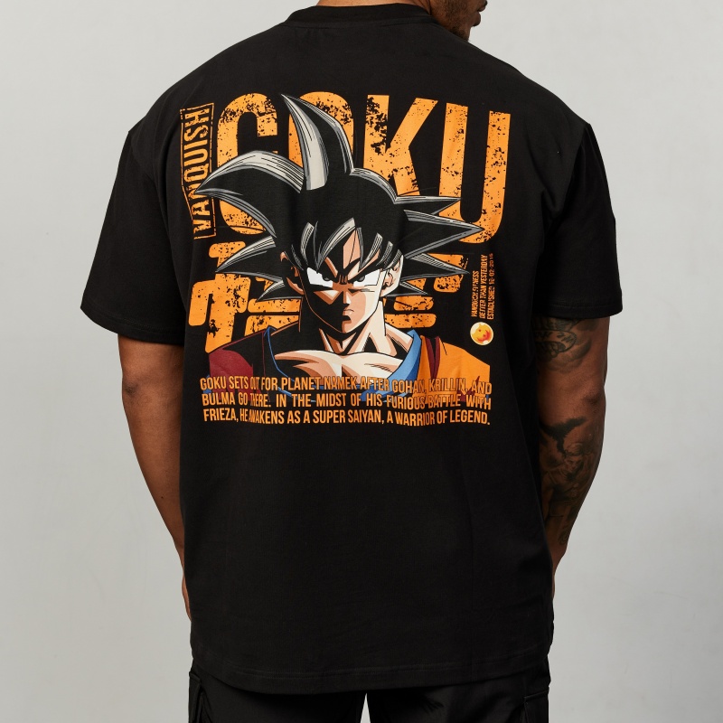 Vanquish Fitness DBZ Goku Black Distressed Print Oversized T Shirt Svarta | 3416-BNIRG