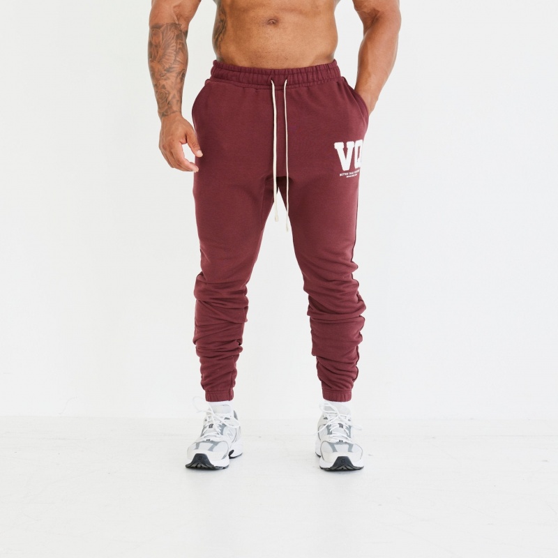 Vanquish Fitness Dark Burgundy Varsity Tapered Sweatpants Mörkvinröda | 1460-RLDHV