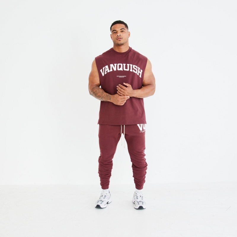 Vanquish Fitness Dark Burgundy Varsity Tapered Sweatpants Mörkvinröda | 1460-RLDHV