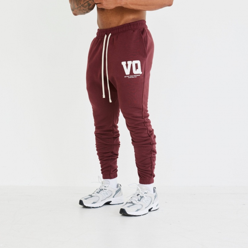 Vanquish Fitness Dark Burgundy Varsity Tapered Sweatpants Mörkvinröda | 1460-RLDHV