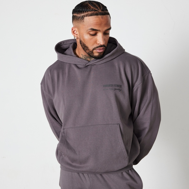 Vanquish Fitness Dark Grey Signature Kollektion Oversized Pullover Hoodie Mörkgrå | 2160-BGKFJ