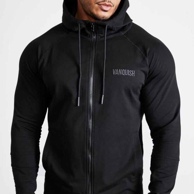 Vanquish Fitness Eclipse V2 Black Full Zip Front Hoodie Svarta | 5238-DTMNW