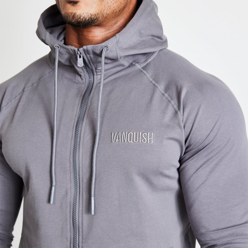 Vanquish Fitness Eclipse V2 Grey Full Zip Front Hoodie Grå | 9702-TVAHW