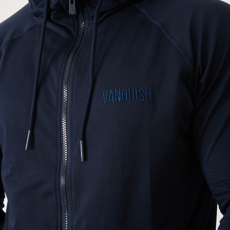 Vanquish Fitness Eclipse V2 Navy Blue Full Zip Front Hoodie Marinblå Blå | 9305-HPLDT