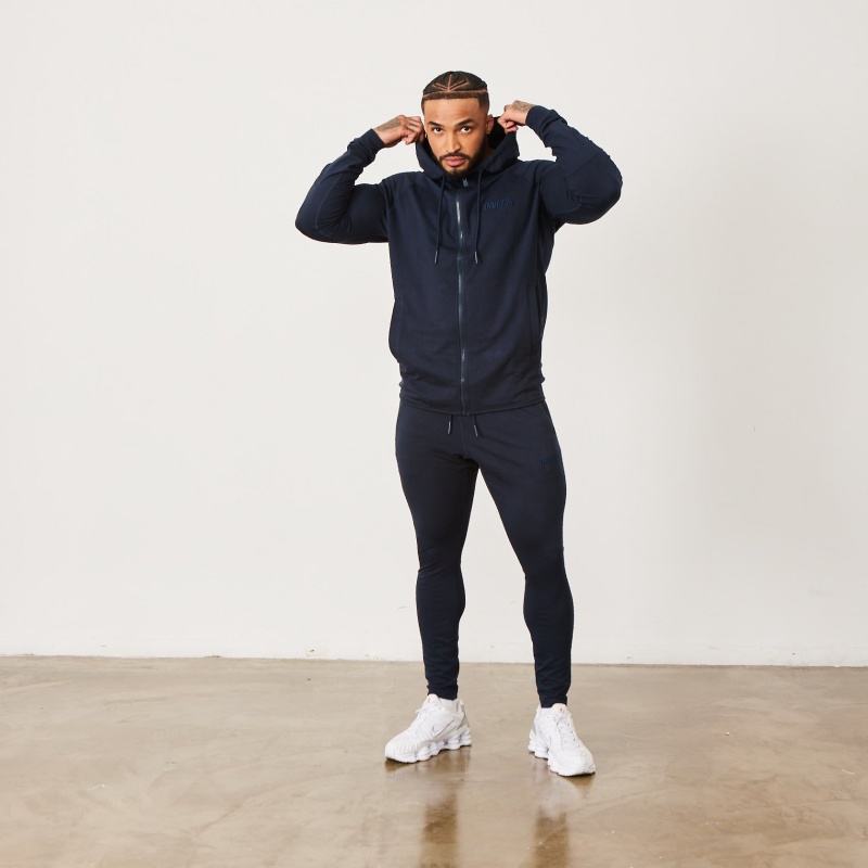 Vanquish Fitness Eclipse V2 Navy Blue Full Zip Front Hoodie Marinblå Blå | 9305-HPLDT