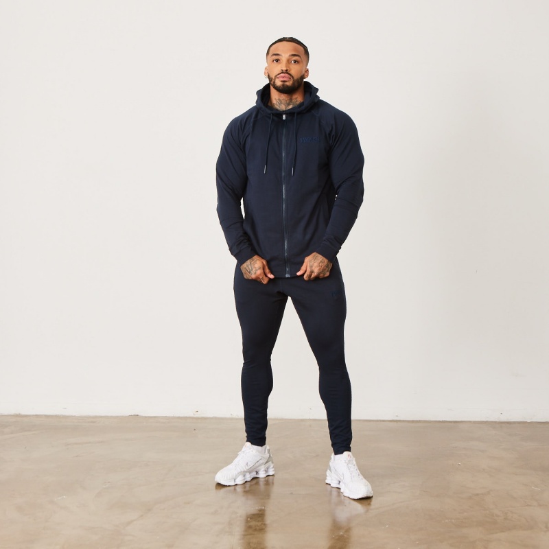 Vanquish Fitness Eclipse V2 Navy Blue Full Zip Front Hoodie Marinblå Blå | 9305-HPLDT