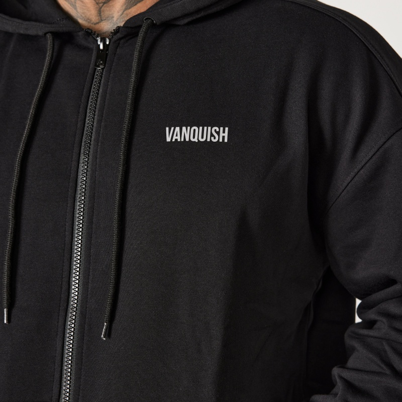 Vanquish Fitness Essential Black Oversized Full Zip Hoodie Svarta | 1482-SCTVR