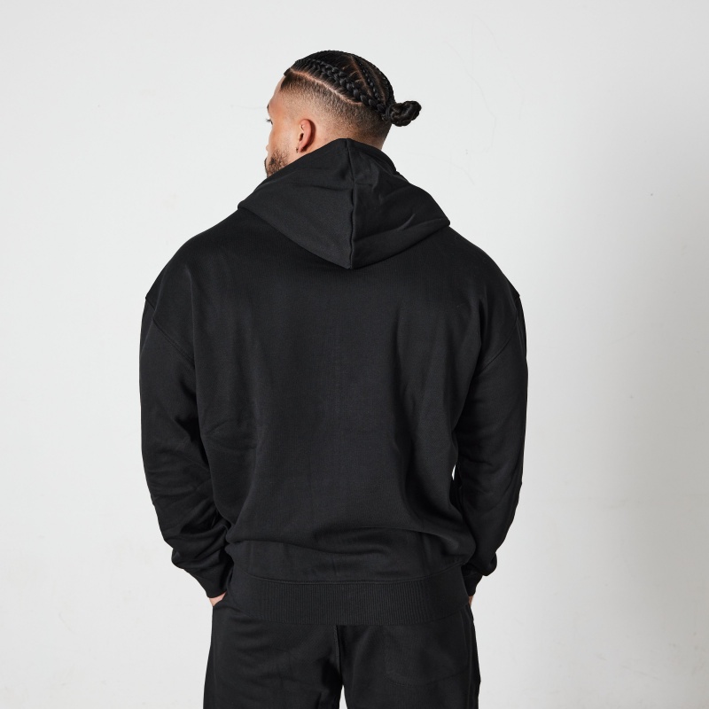 Vanquish Fitness Essential Black Oversized Full Zip Hoodie Svarta | 1482-SCTVR