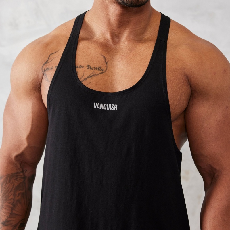 Vanquish Fitness Essential Black Regular Fit Stringer Vest Svarta | 5941-NEFJY