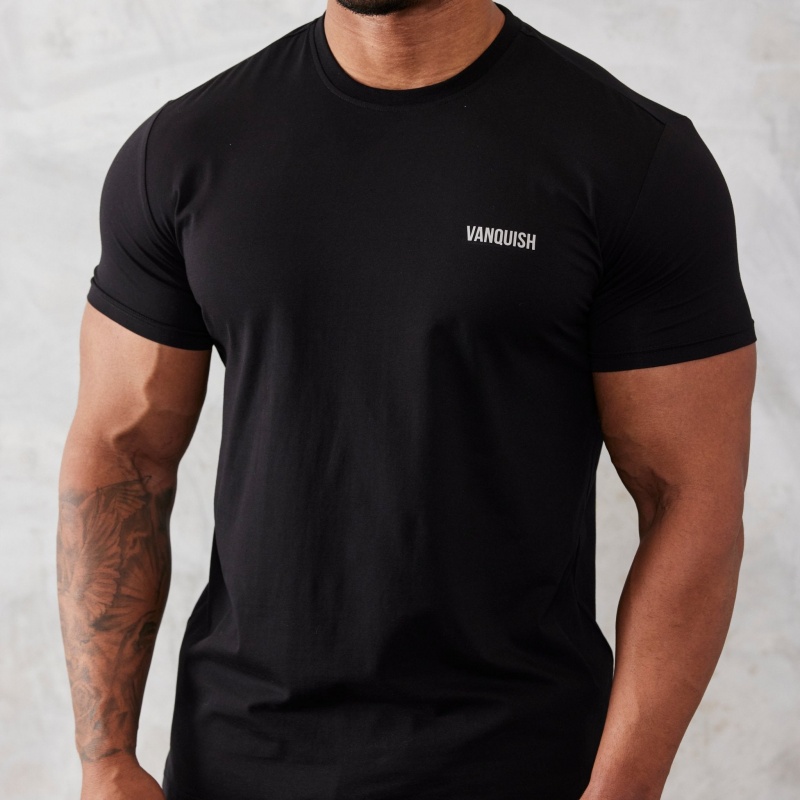 Vanquish Fitness Essential Black Slim Fit Korta Sleeve T Shirt Svarta | 0845-PZBVC