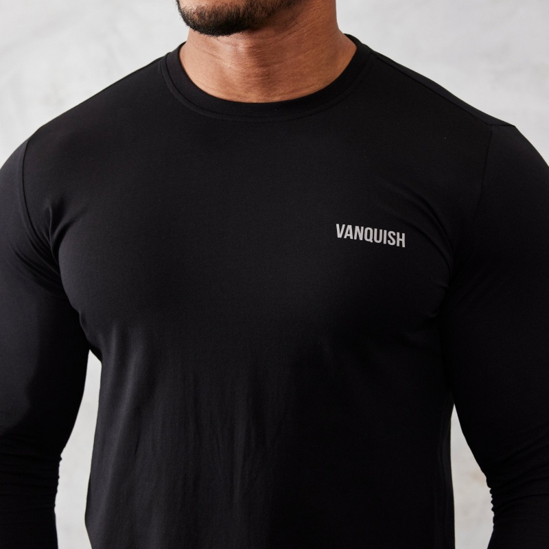 Vanquish Fitness Essential Black Slim Fit Long Sleeve T Shirt Svarta | 0836-ZYCQS