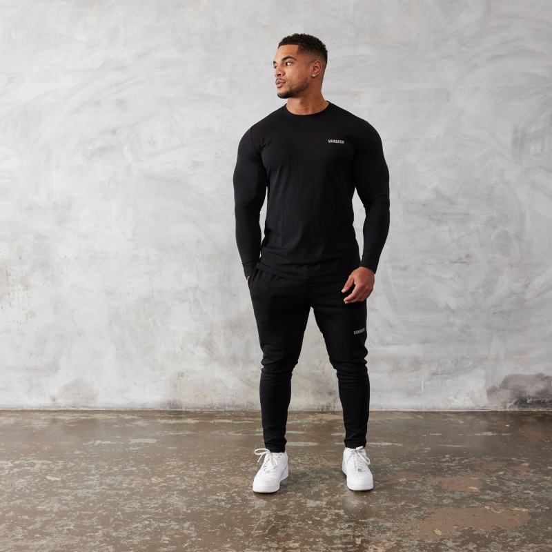 Vanquish Fitness Essential Black Slim Fit Long Sleeve T Shirt Svarta | 0836-ZYCQS