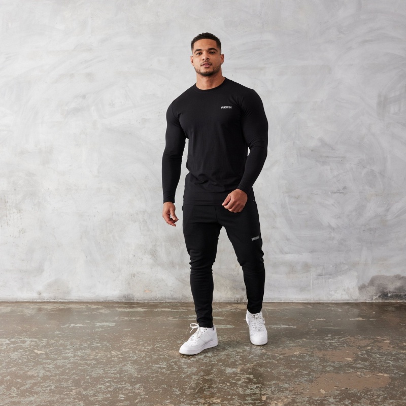 Vanquish Fitness Essential Black Slim Fit Long Sleeve T Shirt Svarta | 0836-ZYCQS