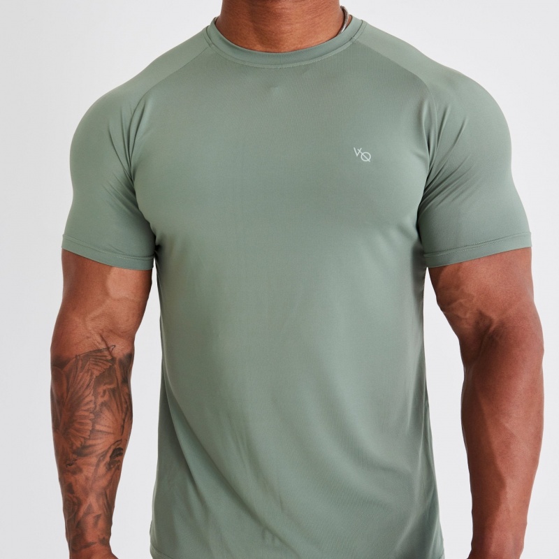 Vanquish Fitness Essential Green Performance Korta Sleeve T Shirt Gröna | 5746-BTGWV