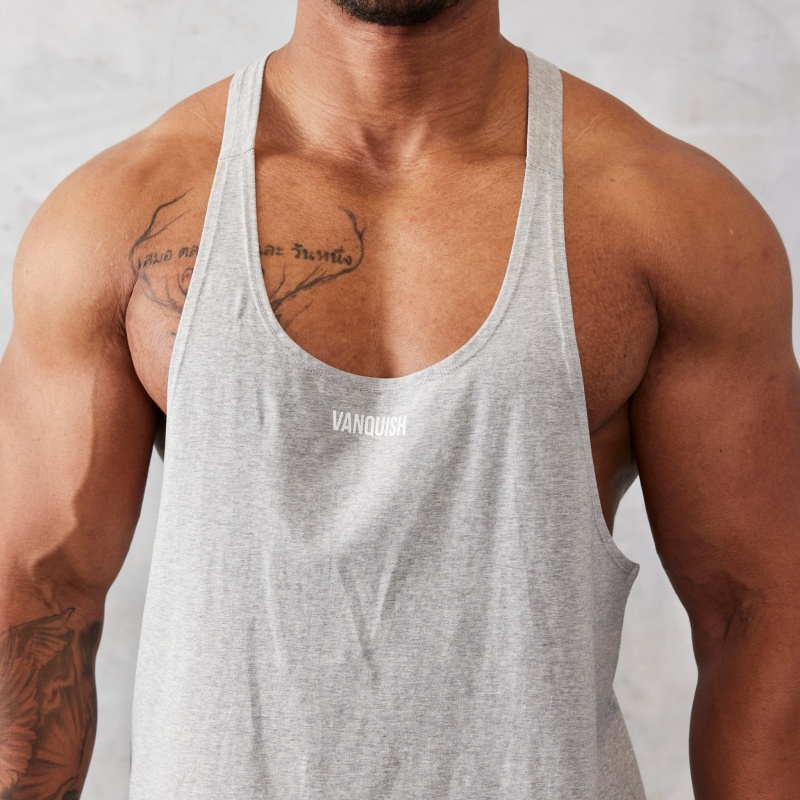 Vanquish Fitness Essential Grey Regular Fit Stringer Vest Ljusgrå | 5628-DKZIQ