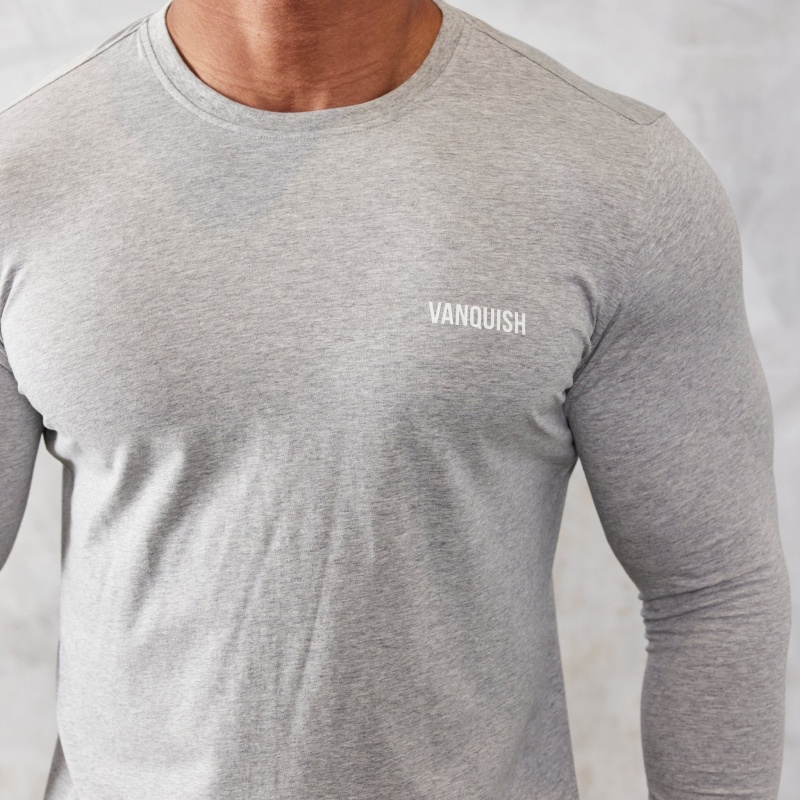 Vanquish Fitness Essential Grey Slim Fit Long Sleeve T Shirt Ljusgrå | 4296-IBYNG