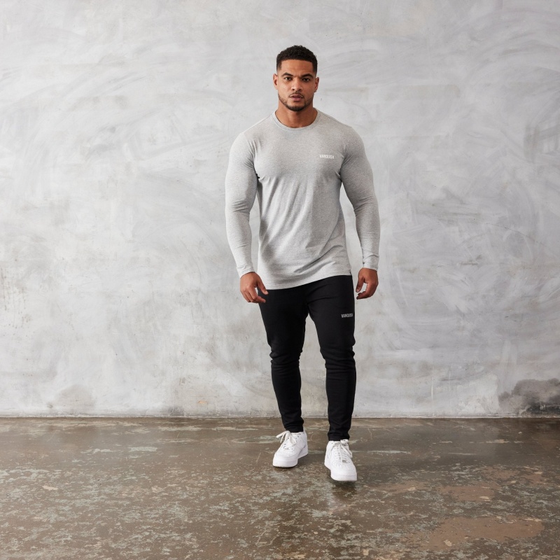 Vanquish Fitness Essential Grey Slim Fit Long Sleeve T Shirt Ljusgrå | 4296-IBYNG