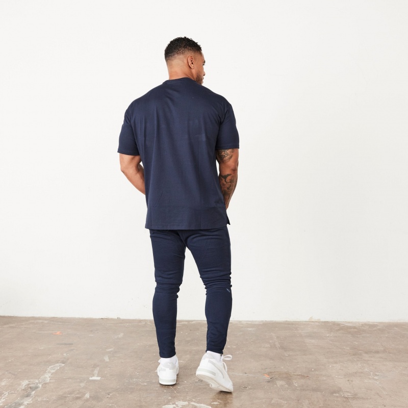 Vanquish Fitness Essential Navy Blue Oversized T Shirt Marinblå Blå | 3108-NCRKW