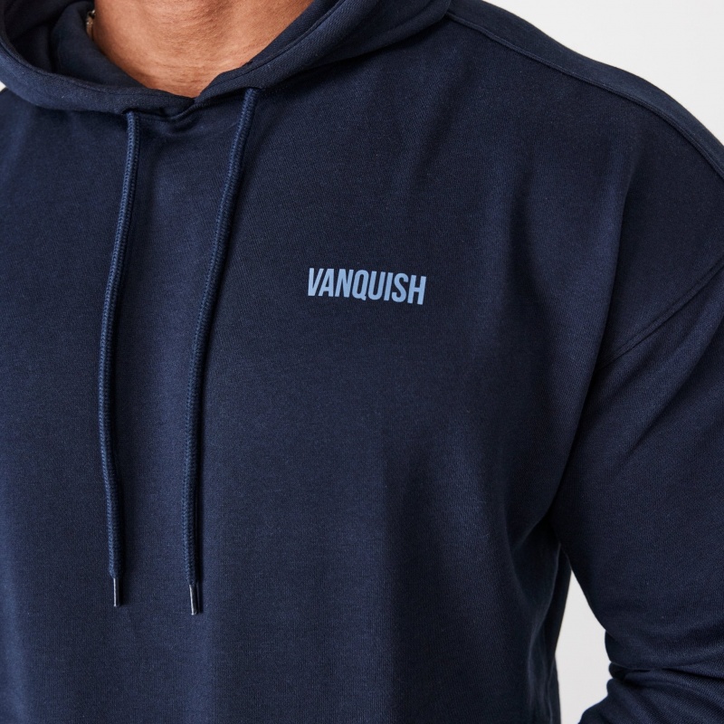 Vanquish Fitness Essential Navy Blue Oversized Pullover Hoodie Marinblå Blå | 4560-MXKOW