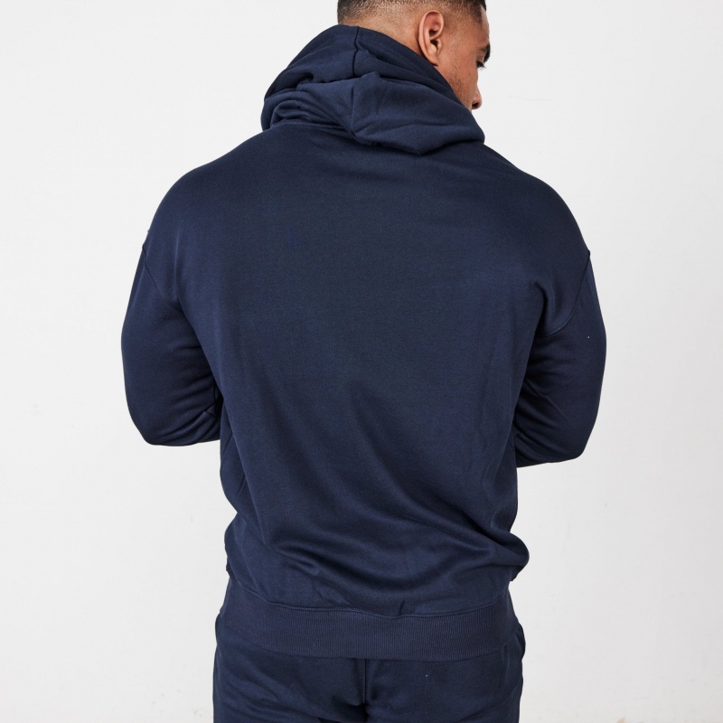 Vanquish Fitness Essential Navy Blue Oversized Pullover Hoodie Marinblå Blå | 4560-MXKOW