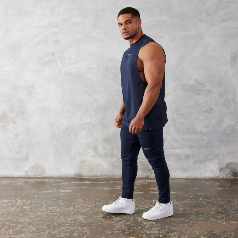 Vanquish Fitness Essential Navy Blue Oversized Ärmlös T Shirt Marinblå Blå | 8652-PHECY