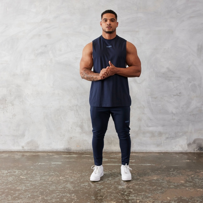 Vanquish Fitness Essential Navy Blue Oversized Ärmlös T Shirt Marinblå Blå | 8652-PHECY