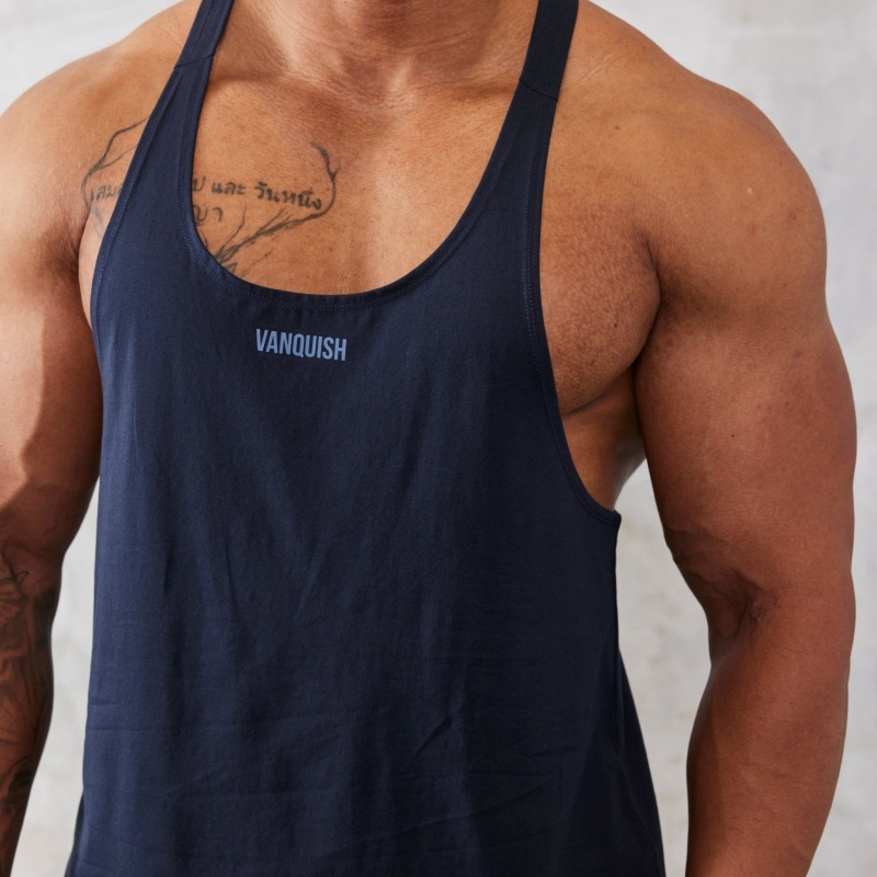 Vanquish Fitness Essential Navy Blue Regular Fit Stringer Vest Marinblå Blå | 3145-YUJRI