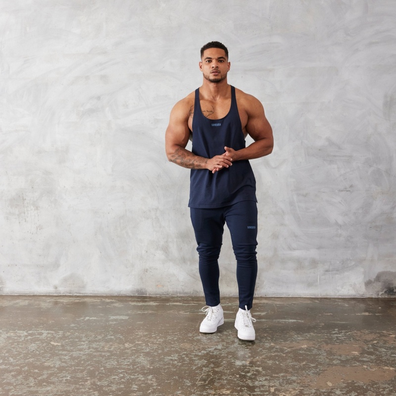 Vanquish Fitness Essential Navy Blue Regular Fit Stringer Vest Marinblå Blå | 3145-YUJRI