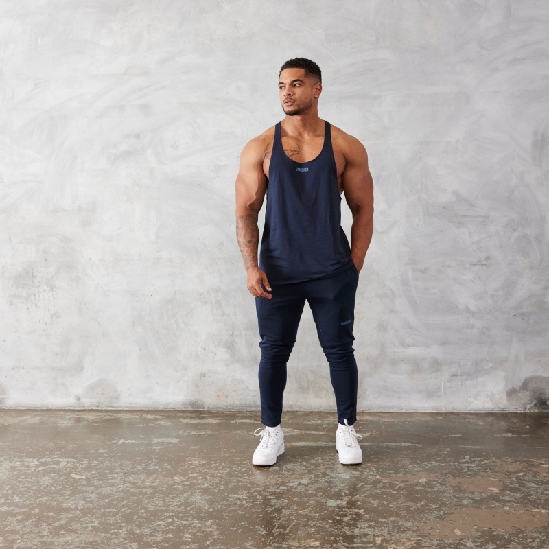 Vanquish Fitness Essential Navy Blue Regular Fit Stringer Vest Marinblå Blå | 3145-YUJRI