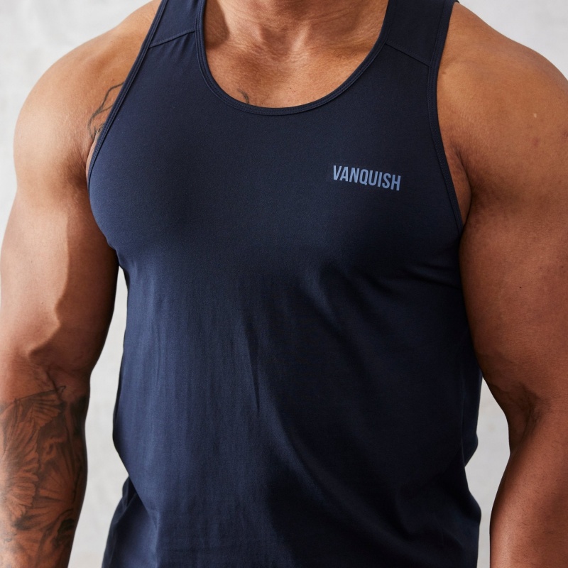 Vanquish Fitness Essential Navy Blue Regular Fit Tank Top Marinblå Blå | 1597-GBLYJ