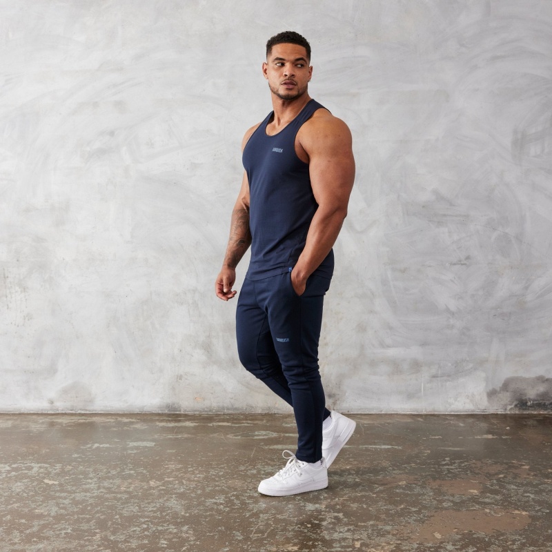 Vanquish Fitness Essential Navy Blue Regular Fit Tank Top Marinblå Blå | 1597-GBLYJ