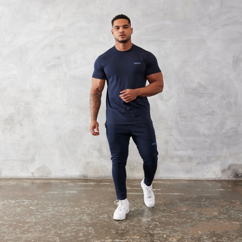 Vanquish Fitness Essential Navy Blue Slim Fit Korta Sleeve T Shirt Marinblå Blå | 3860-FQNWT