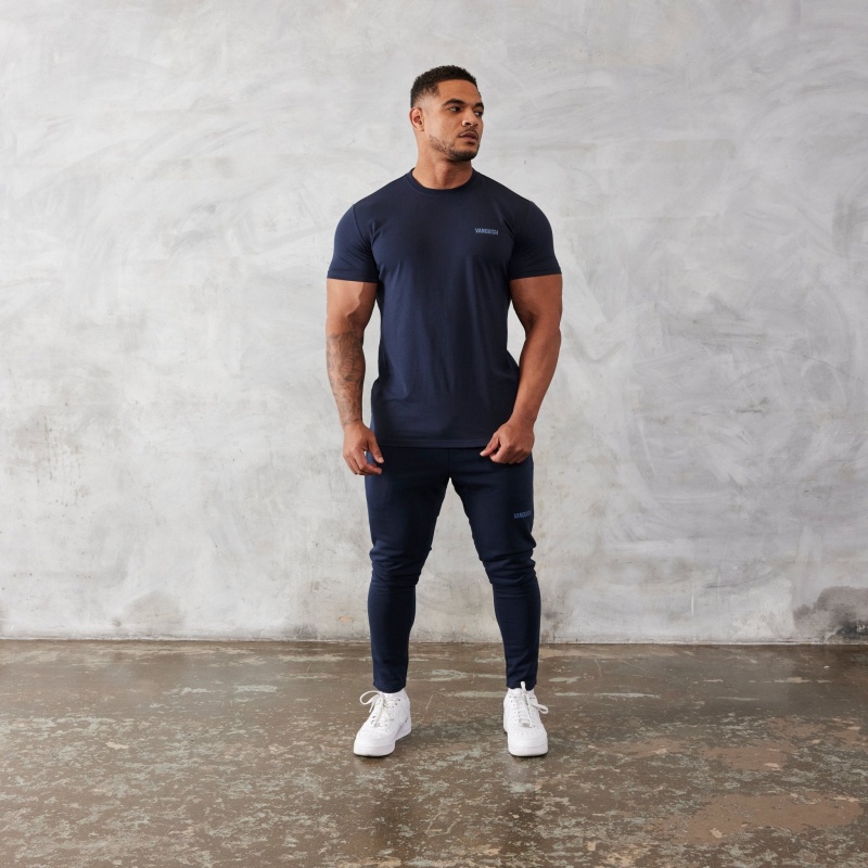 Vanquish Fitness Essential Navy Blue Slim Fit Korta Sleeve T Shirt Marinblå Blå | 3860-FQNWT