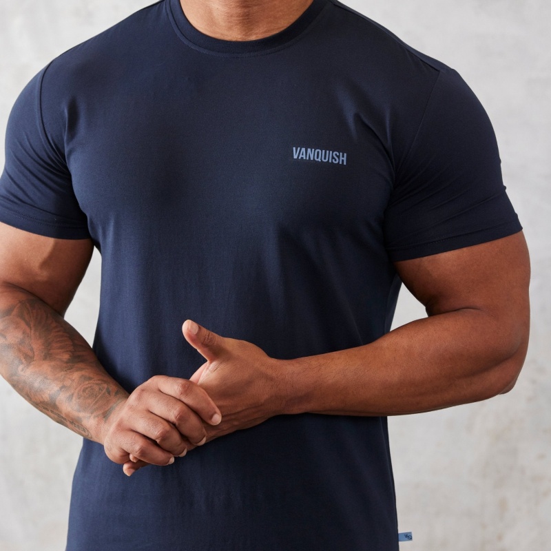 Vanquish Fitness Essential Navy Blue Slim Fit Korta Sleeve T Shirt Marinblå Blå | 3860-FQNWT